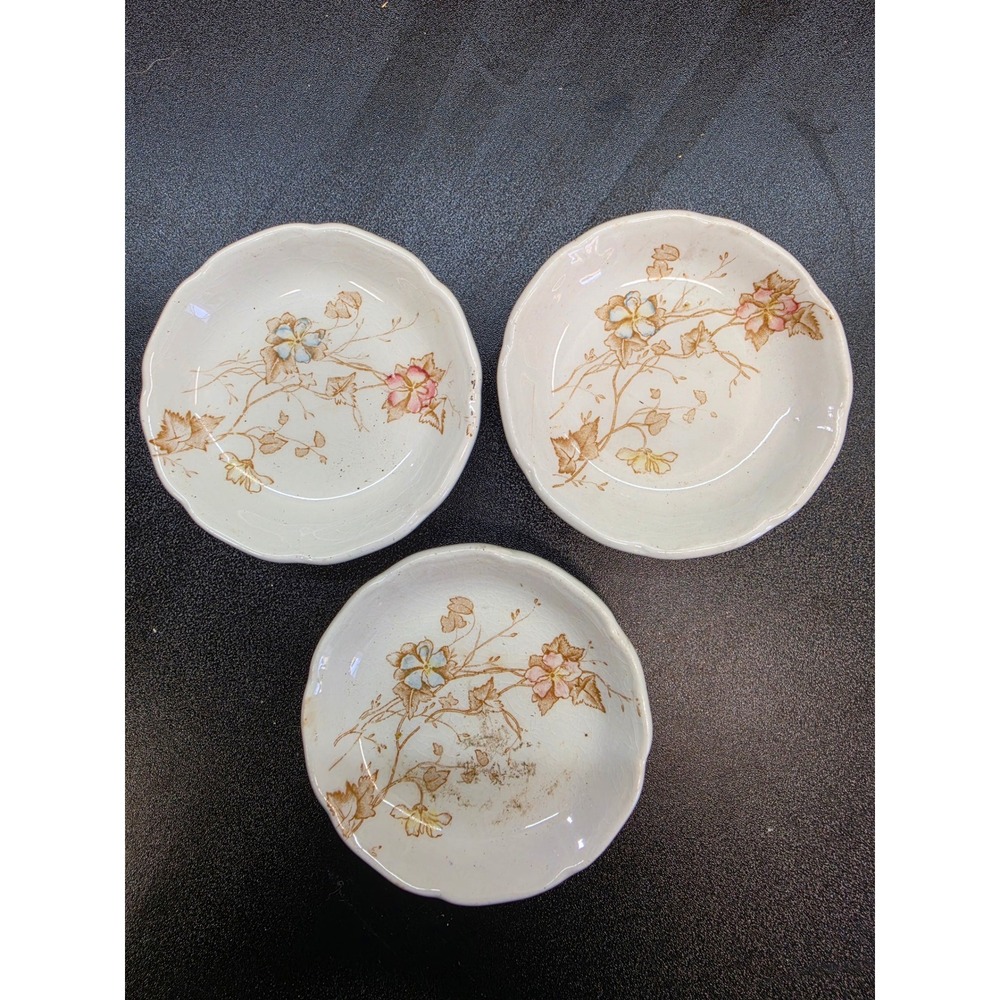 Antique Johnson Bros England Royal Semi-Porcelain Butter Pats Set of 3 Floral